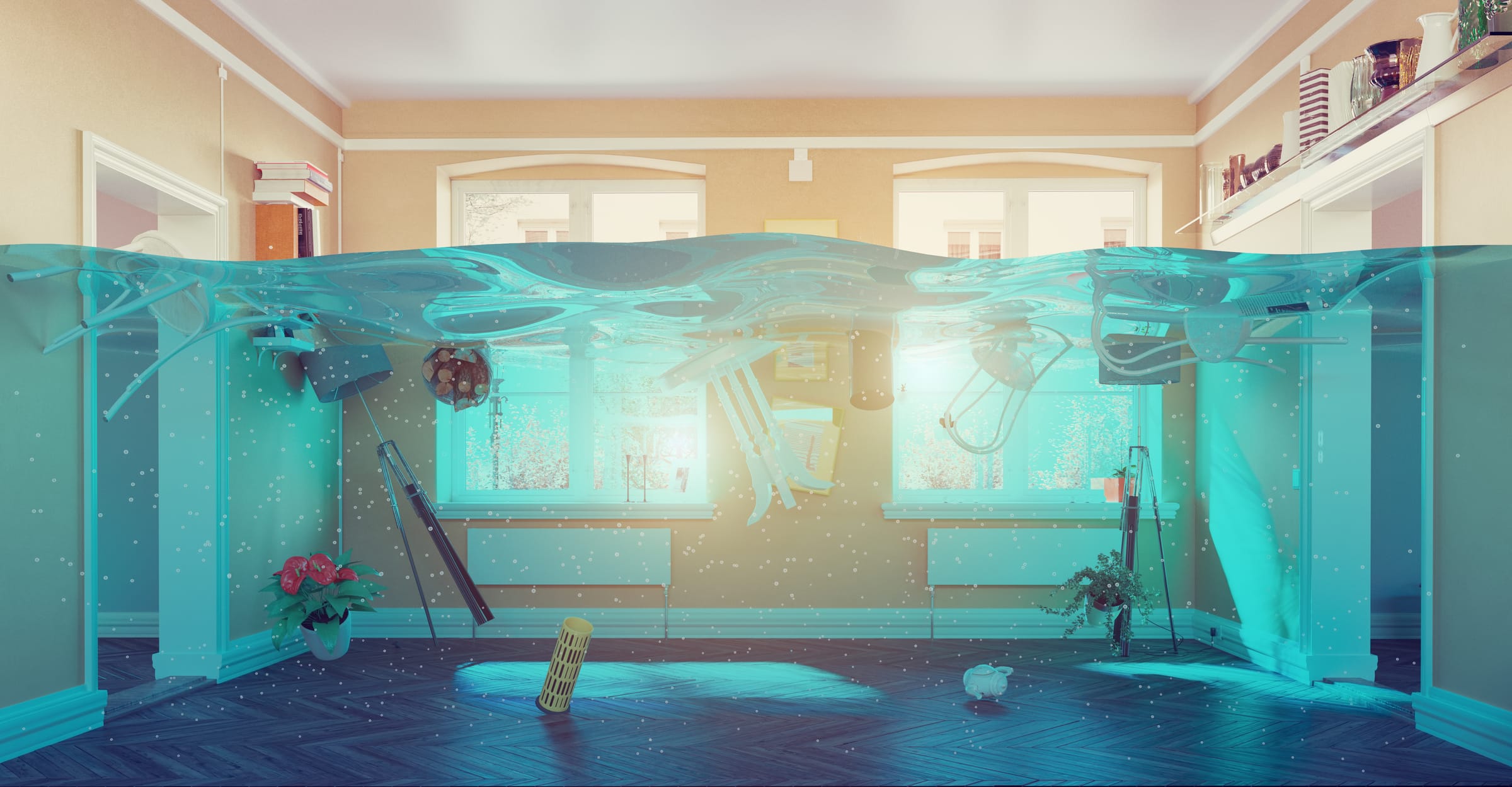 a home interior under floodwaters